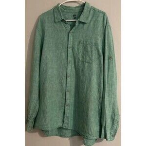 Ocean & Coast 100% Linen Men’s Long Sleeve Button Up Shirt Sz XL Green Ch…